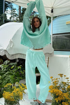 Solid Distressed Knit Crew Neck Sweater Two Piece Set image 2