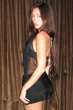 Mesh Metal Ring Tie Side Slit Mini Dress image 4