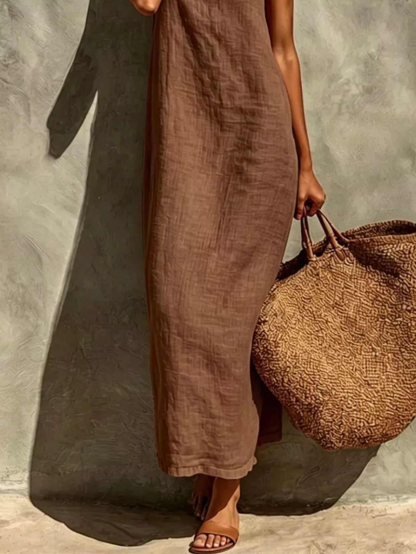 Noelle Maxi Dress detail view styled for Avrienne
