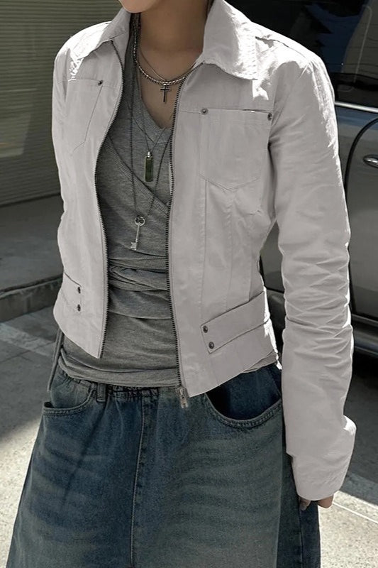 Zip Up Solid Color Utility Jacket image 6