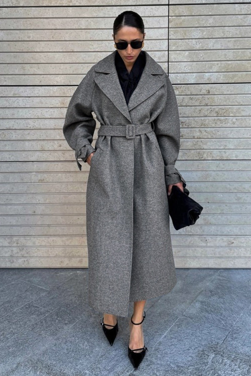 Longline Wool Blend Tie Waist Loose Elegant Overcoat image 1