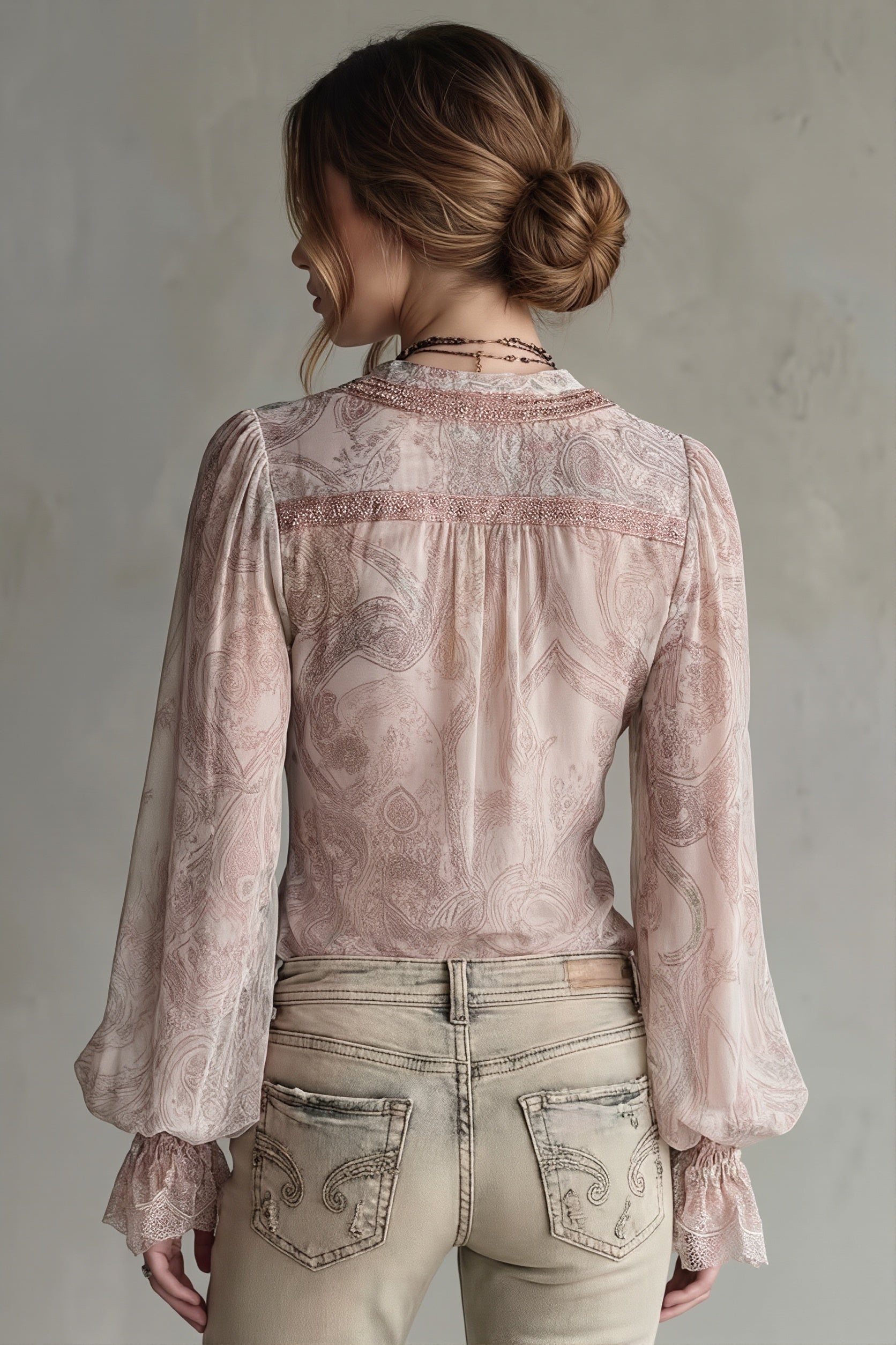 Lace Spliced Sheer Ruffle Flare Sleeve Blouse image 2