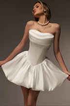 Bandeau Ruched Satin Bud Reception Dress image 1