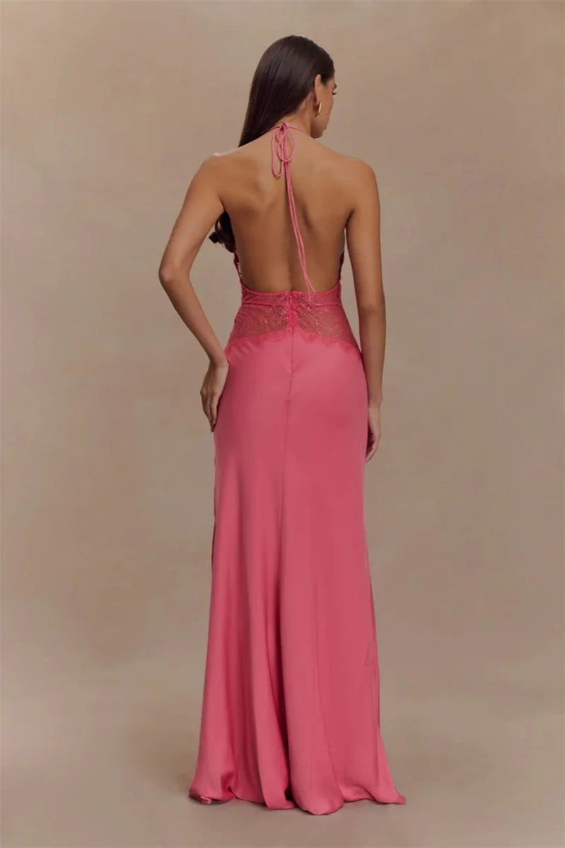 Lace Patchwork Backless Halter Boho Dress image 8