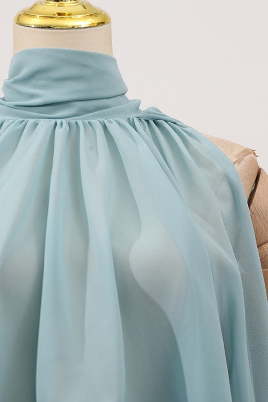Sweet Irregular Stand Collar Loose Solid Halter Blouse image 4