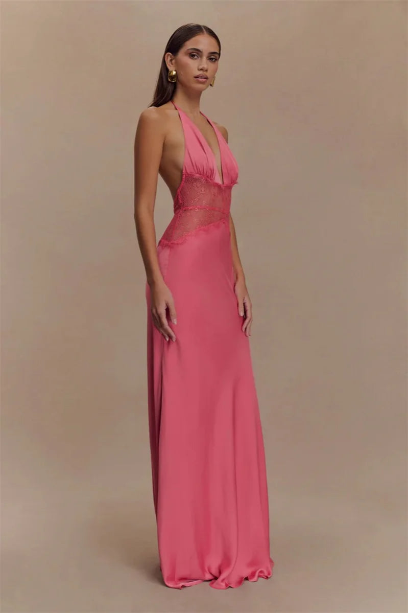 Lace Patchwork Backless Halter Boho Dress image 22