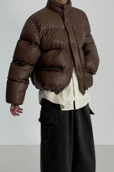 Classic Collar Cropped Solid Puffer Jacket image 1