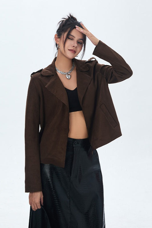 Suede Open Front Biker Jacket image 2