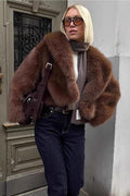 Retro Solid Color Plush Warm Short Notch Collar Coat image 2