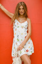 White Printed Spaghetti Strap Mini Dress image 2