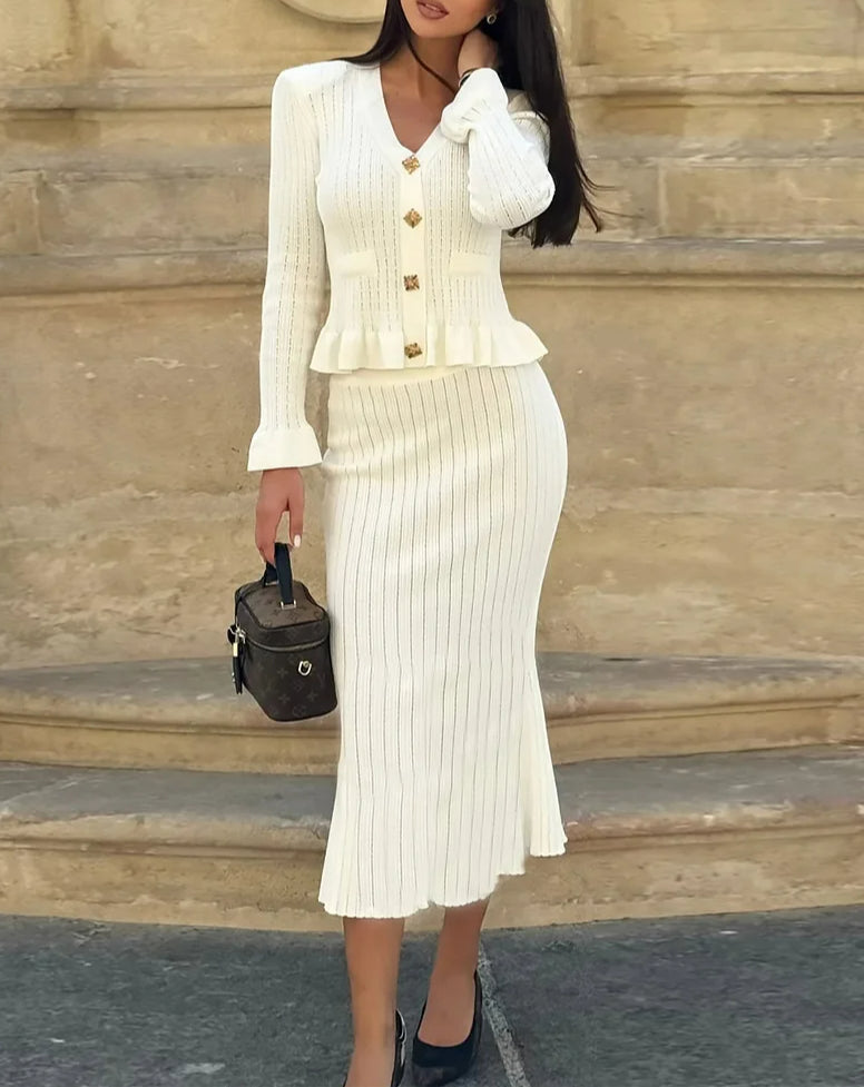 Elegant Knitted Matching Long Office Two Piece Set image 1