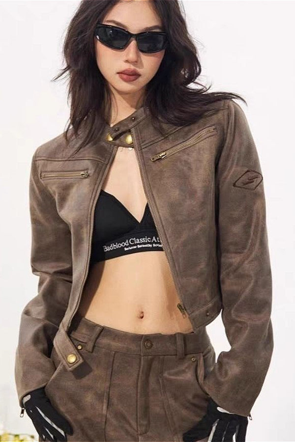 Vintage Stand Collar Suede Jacket image 1