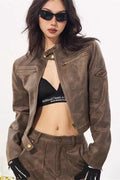 Vintage Stand Collar Suede Jacket image 1