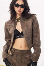 Vintage Stand Collar Suede Jacket image 1