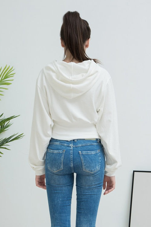 Cropped Hooded Waist Cinched Crop Top Slouchy Loose Hoodie image 7