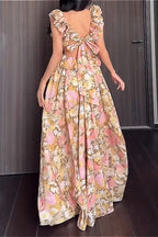 Ruffled V Neck Sleeveless Slim  Fit Floral Dress image 2