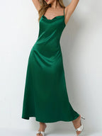 Paloma Satin Dress detail view styled for Avrienne
