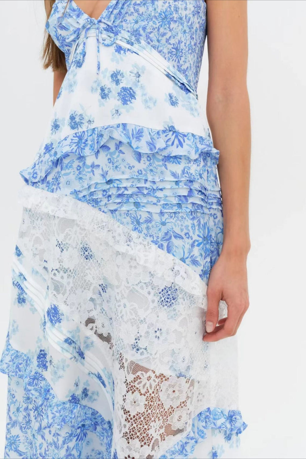 Deep V Ruffle Floral Lace Patchwork Cami Maxi Dress image 6