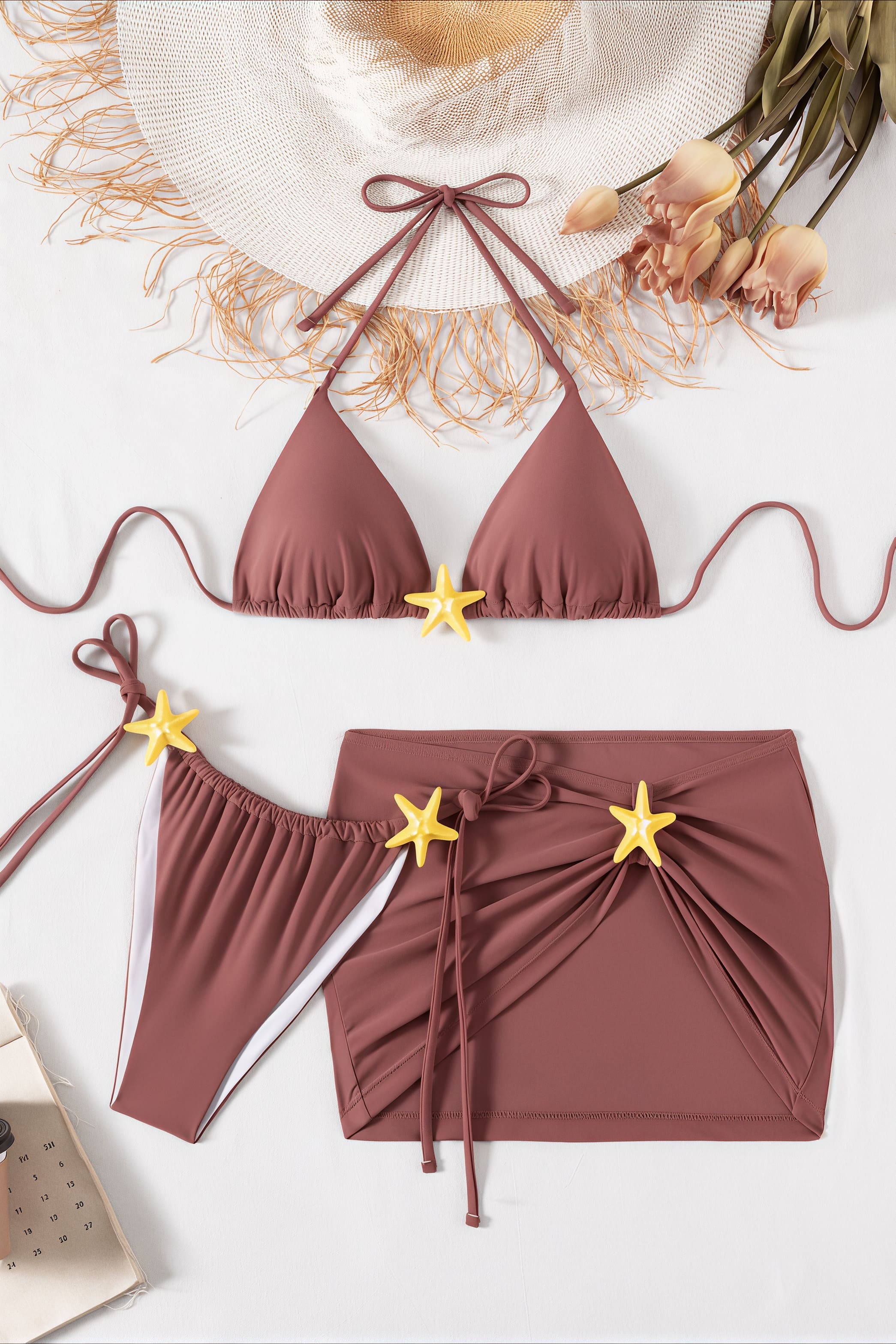 Chic Starfish Embroidery Mauve Beach Three Piece Swim Sets image 2