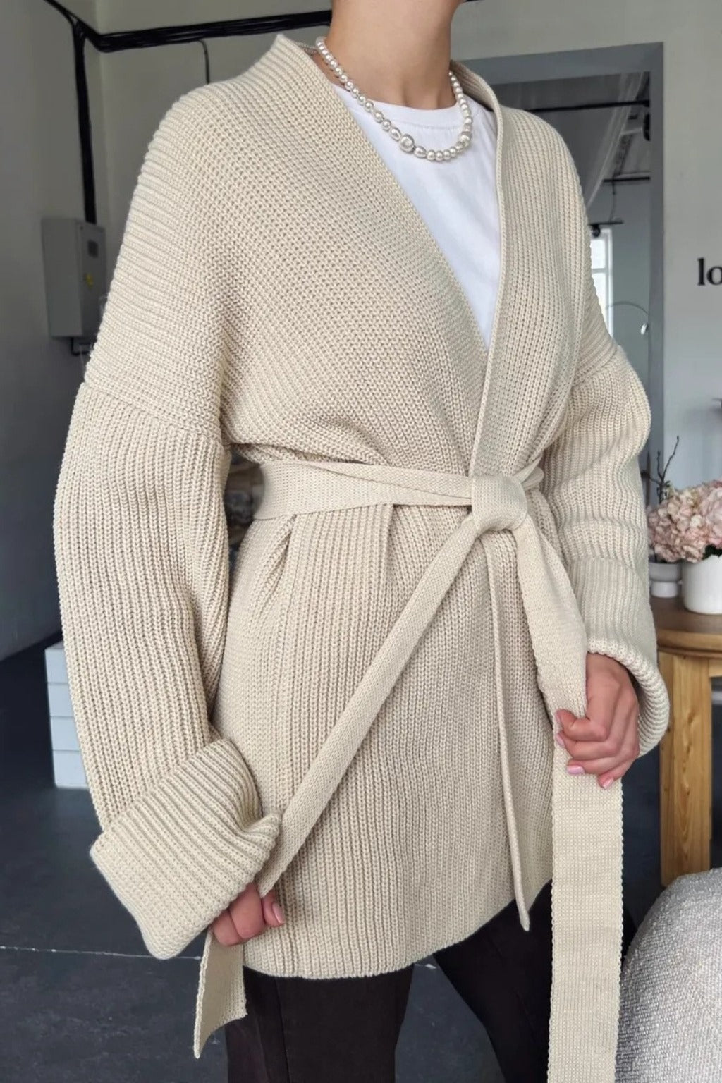 Relaxed Cozy Tie Waist Knit Cardigan image 7
