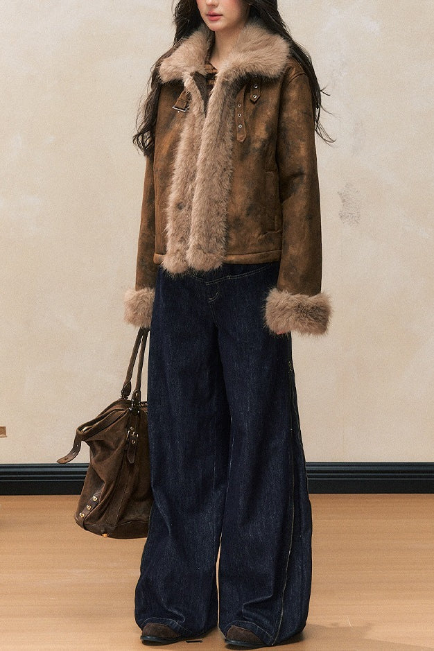 Brown Faux Fur Trim Wool Blend Coat image 5
