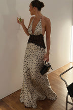 Sexy Dot Print Lace Insert Sheer Cami Maxi Dress image 5
