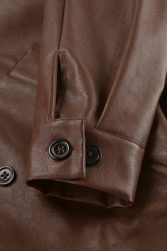 Vintage Brown Leather Blazer Coat image 8