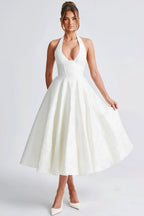 Halter V Neck Jacquard Backless Midi Dress image 6