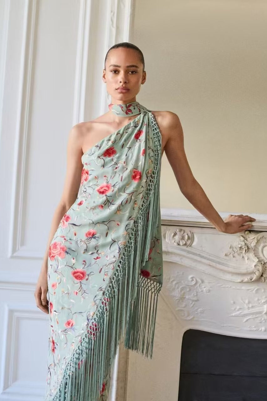 Halter Neck Printed Fringe Boho Dress image 1