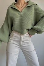Lantern Sleeve Open Collar Knit Sweater image 27