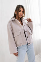Trendy Solid Wool Pocket Elastic Snap Coat image 6
