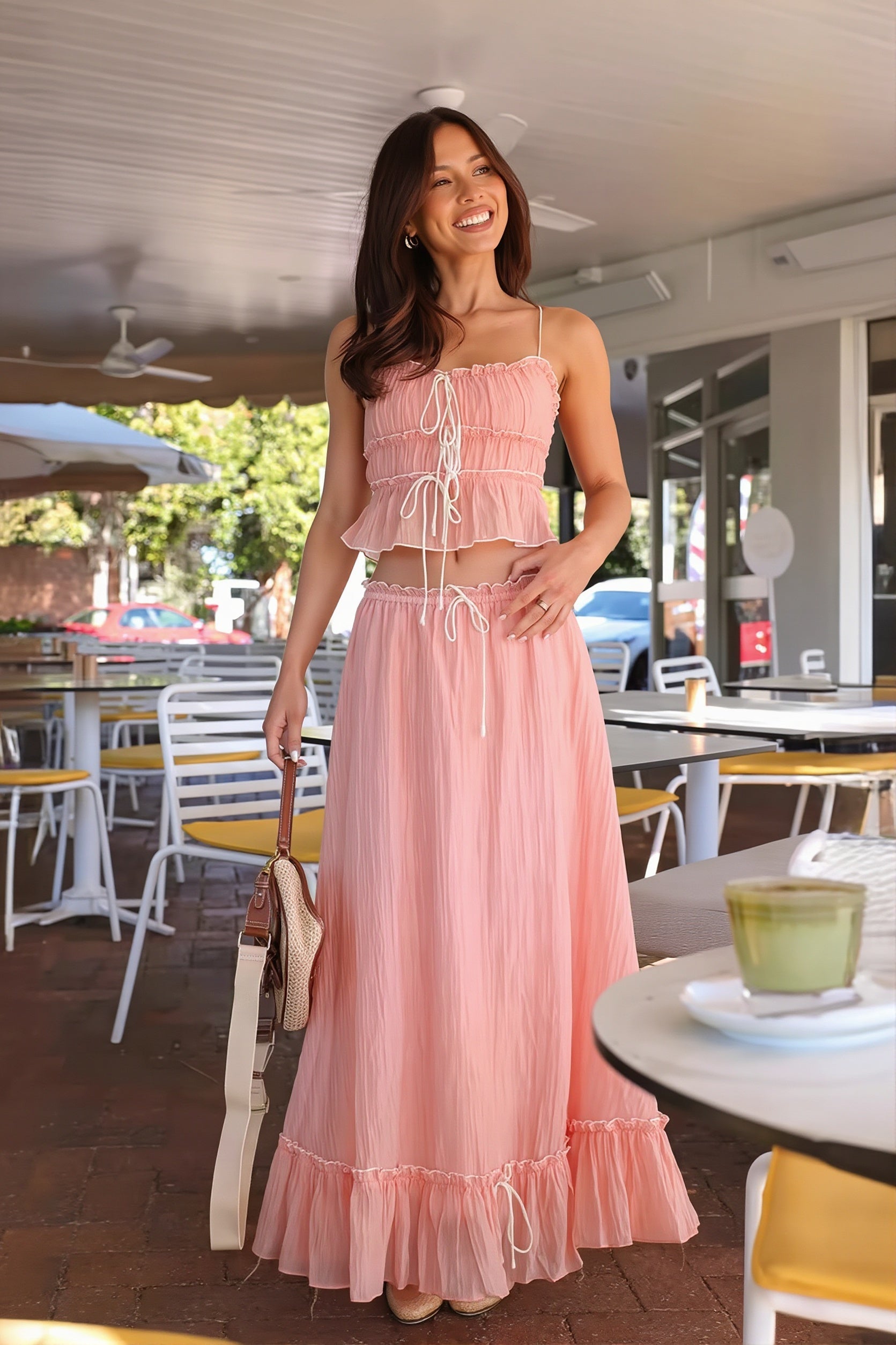 Elegant Satin Bow Cami Top Pleated Skirt Skirt Sets image 5