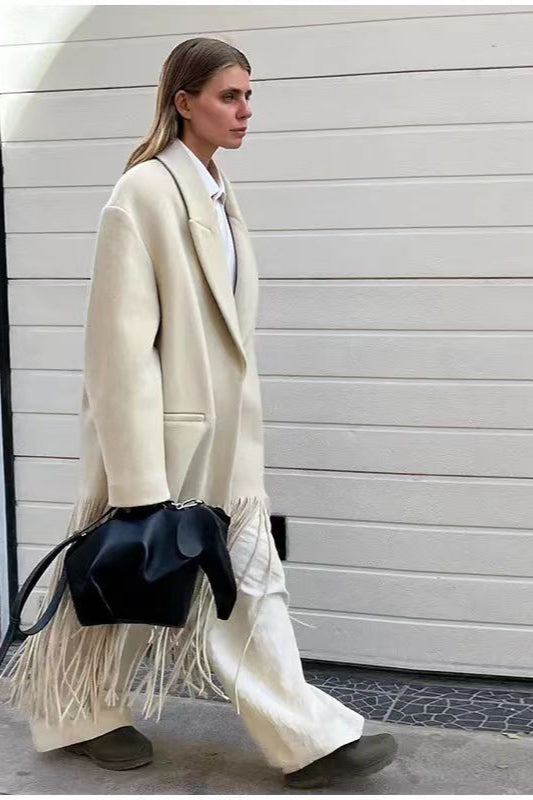 Solid Color Fringe Long Blazer Coat image 1