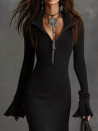 Valeria Ribbed Midi Dress detail view styled for Avrienne
