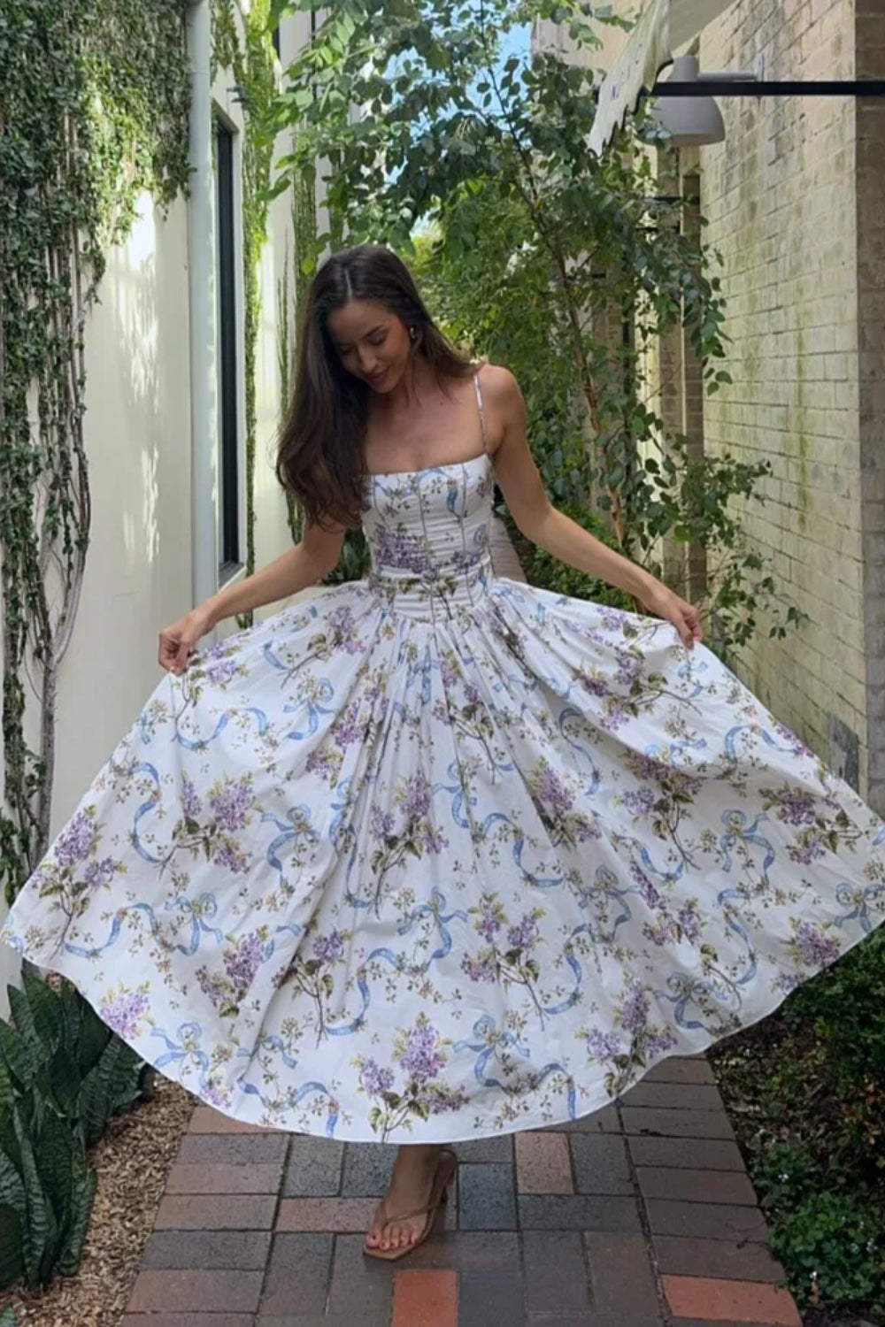 Rayon Printed Strap Pleated Chic Maxi Dress image 2