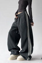 Sporty Plush Wide-Leg Striped Pants image 4
