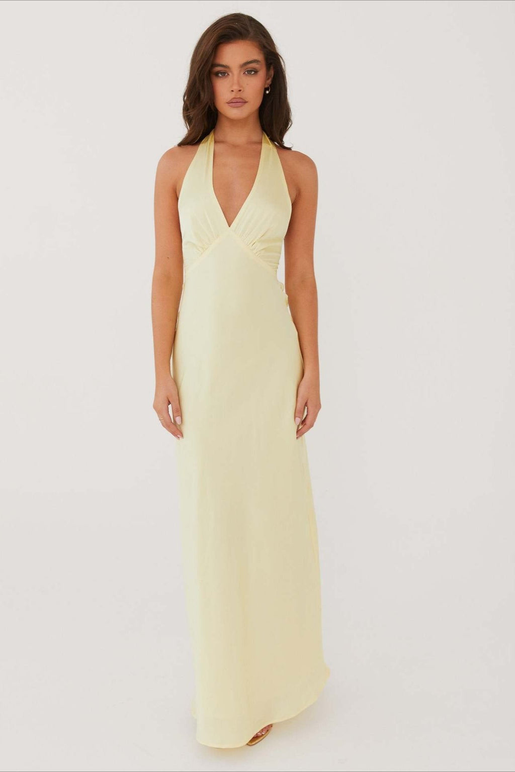 Elegant Solid V Neck Slim Fit Maxi Dress image 13