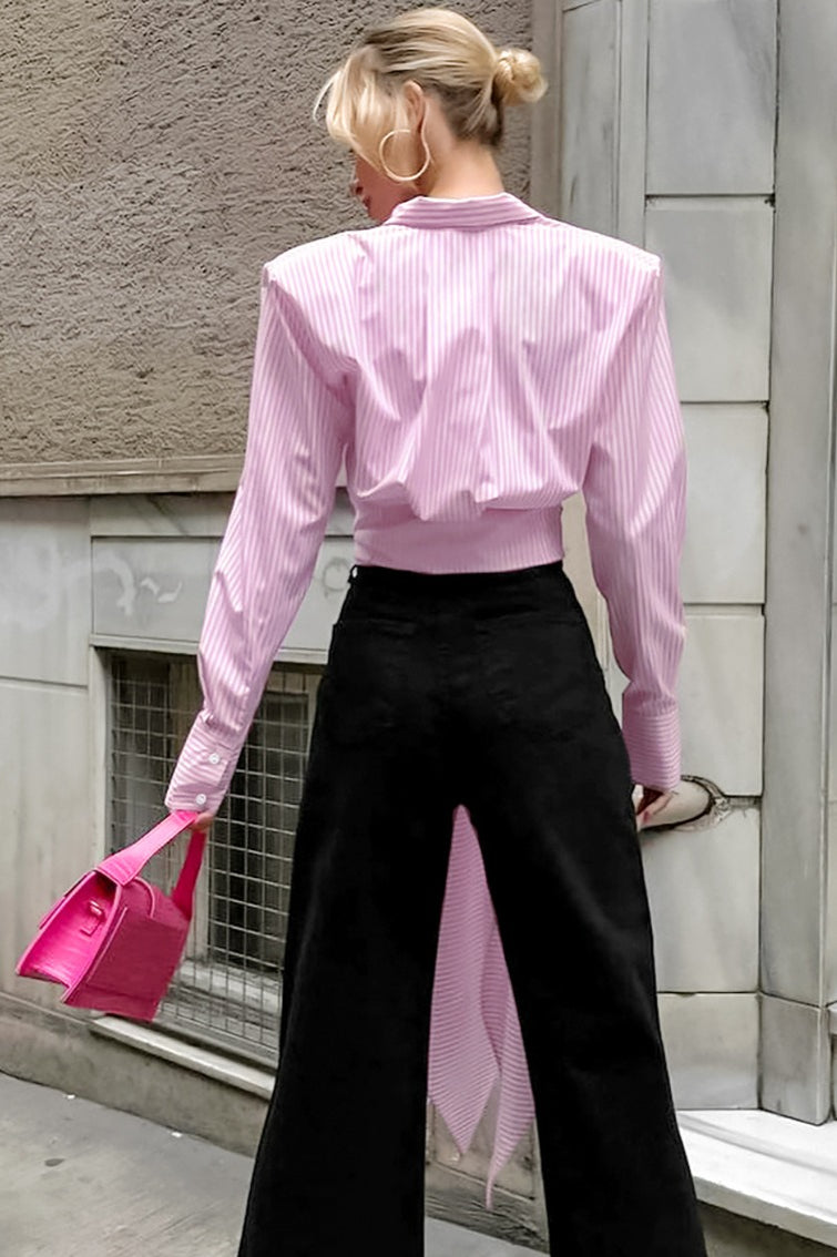 Striped Tie Waist Shirt Blouse image 3