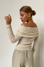 Off-Shoulder Fitted Crew Neck Knit Sweater image 5