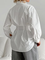 French Chic Long Sleeve Waist-Tied Blouse image 8