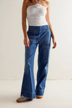 Elastic Waist Mid Rise Ruched Loose Wide Leg Jeans image 1