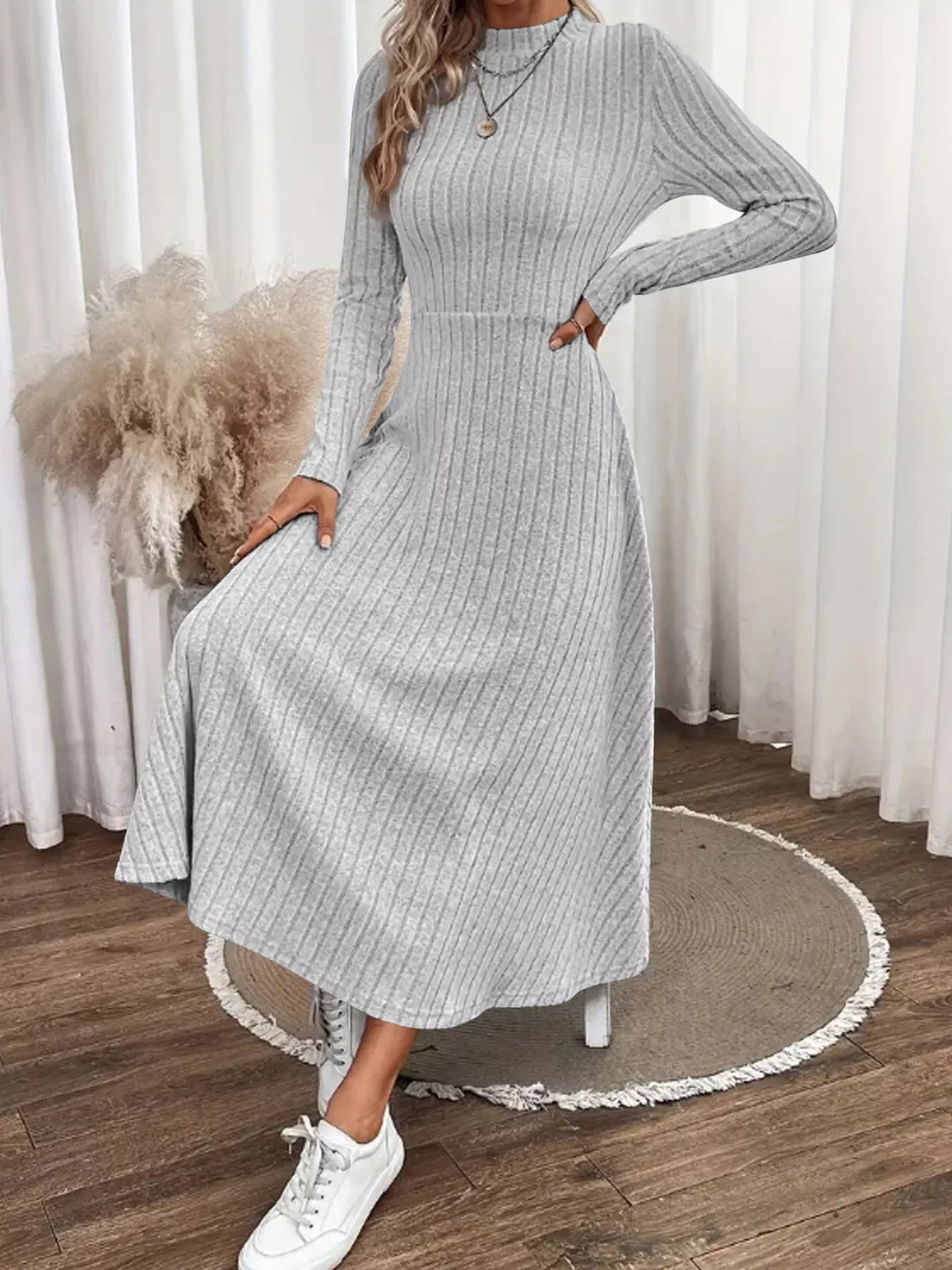 Renee Knit Midi Dress detail view styled for Avrienne