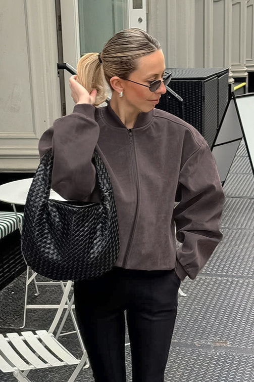 Suede Stand Collar Bomber Jacket image 4