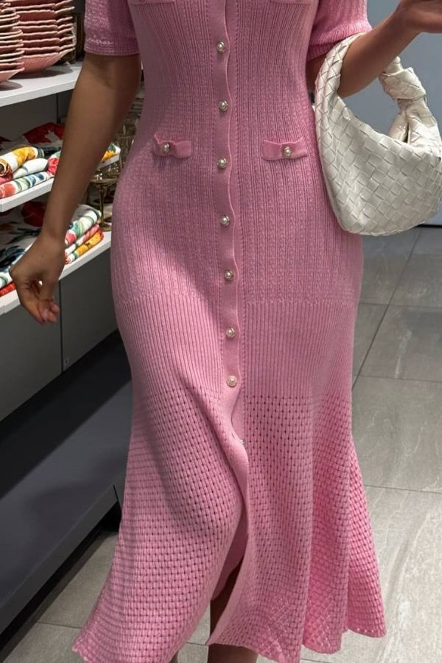 Single Breasted V Neck Knitted Slit Peter Pan Collar Midi Dress image 8