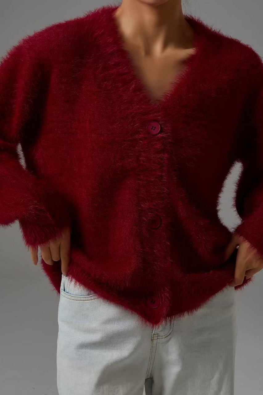 Faux Fur Blend V-Neck Cardigan image 8