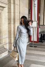Elegant Long Sleeve Collared Midi Dress image 2