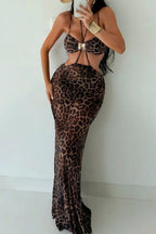 Sexy Leopard Maxi Backless Three Piece Swim Set image 1