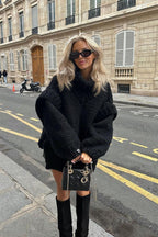 Solid Patchwork Chunky Fluffy Turtleneck Sweater image 7