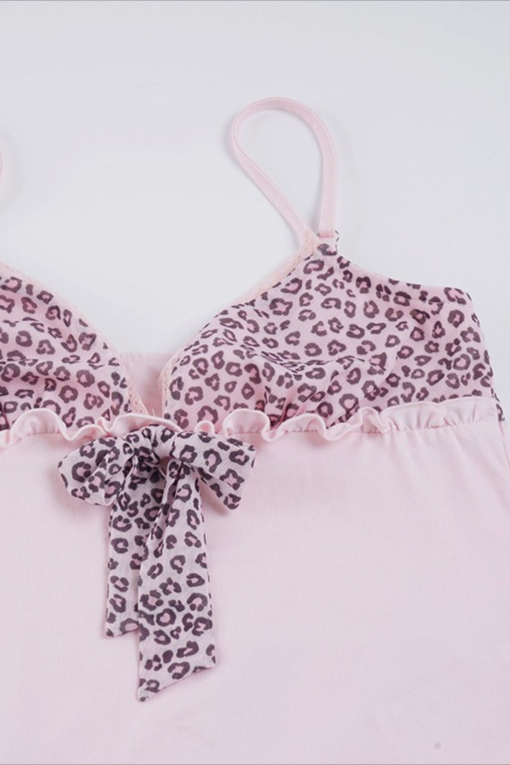 Sweet Leopard Patchwork Bow Lace Cami Top image 6