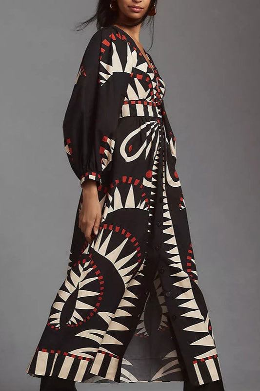 Retro Floral Long Sleeve Boho Dress image 3